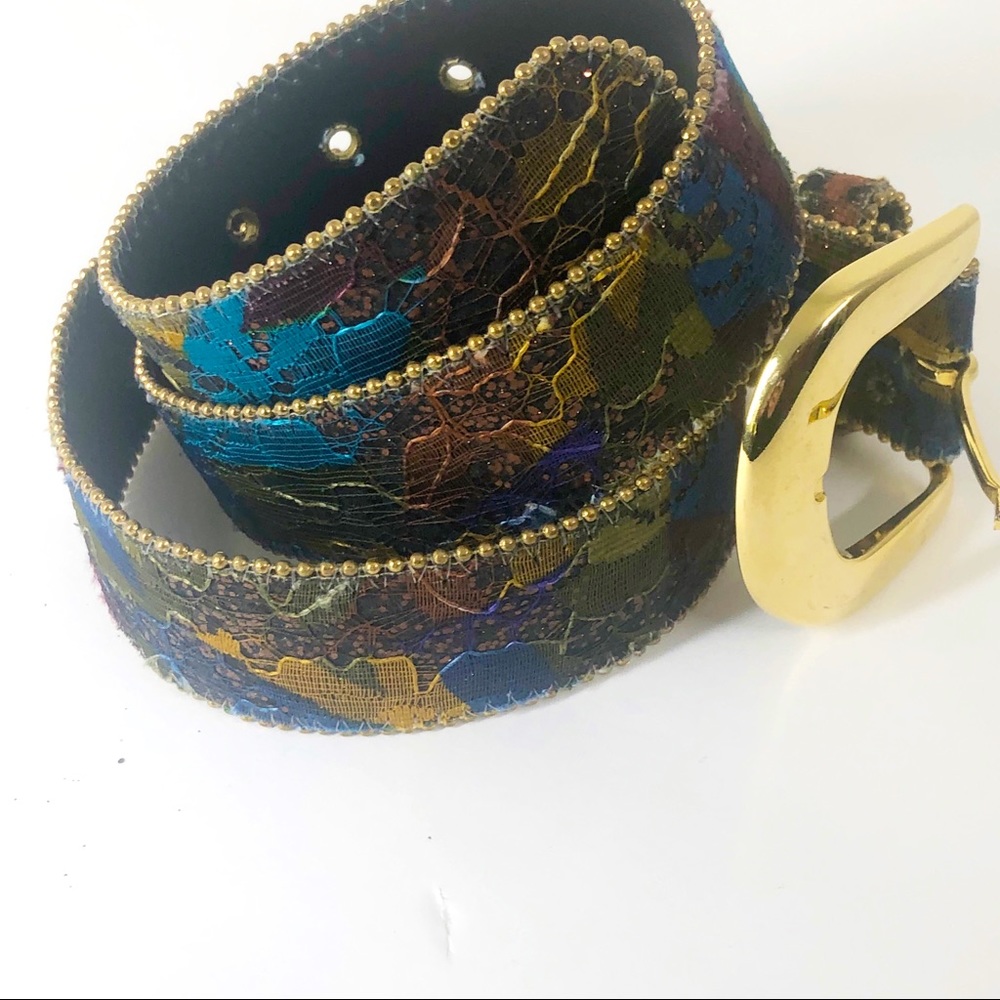 VINTAGE Floral glitter tapestry ELITE Fresno California BELT Unique LARGE EUC - Picture 3 of 8
